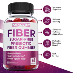 Close-up of 5g fiber per serving on Atlantis Nutrition gummies