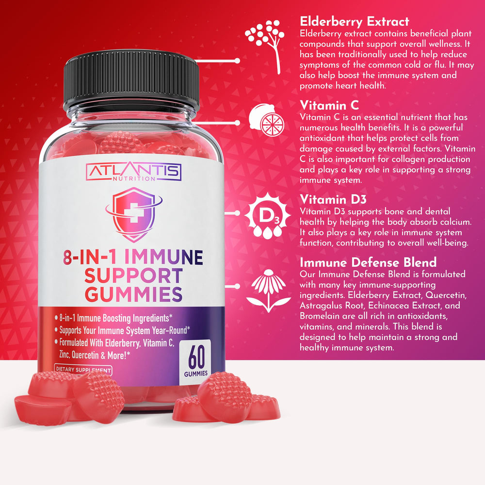 Atlantis Nutrition 8-in-1 Immune Support Gummies Elderberry bottle