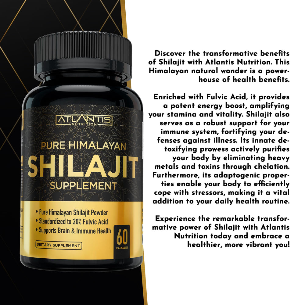 Packaging and branding of Atlantis Himalayan Shilajit capsules