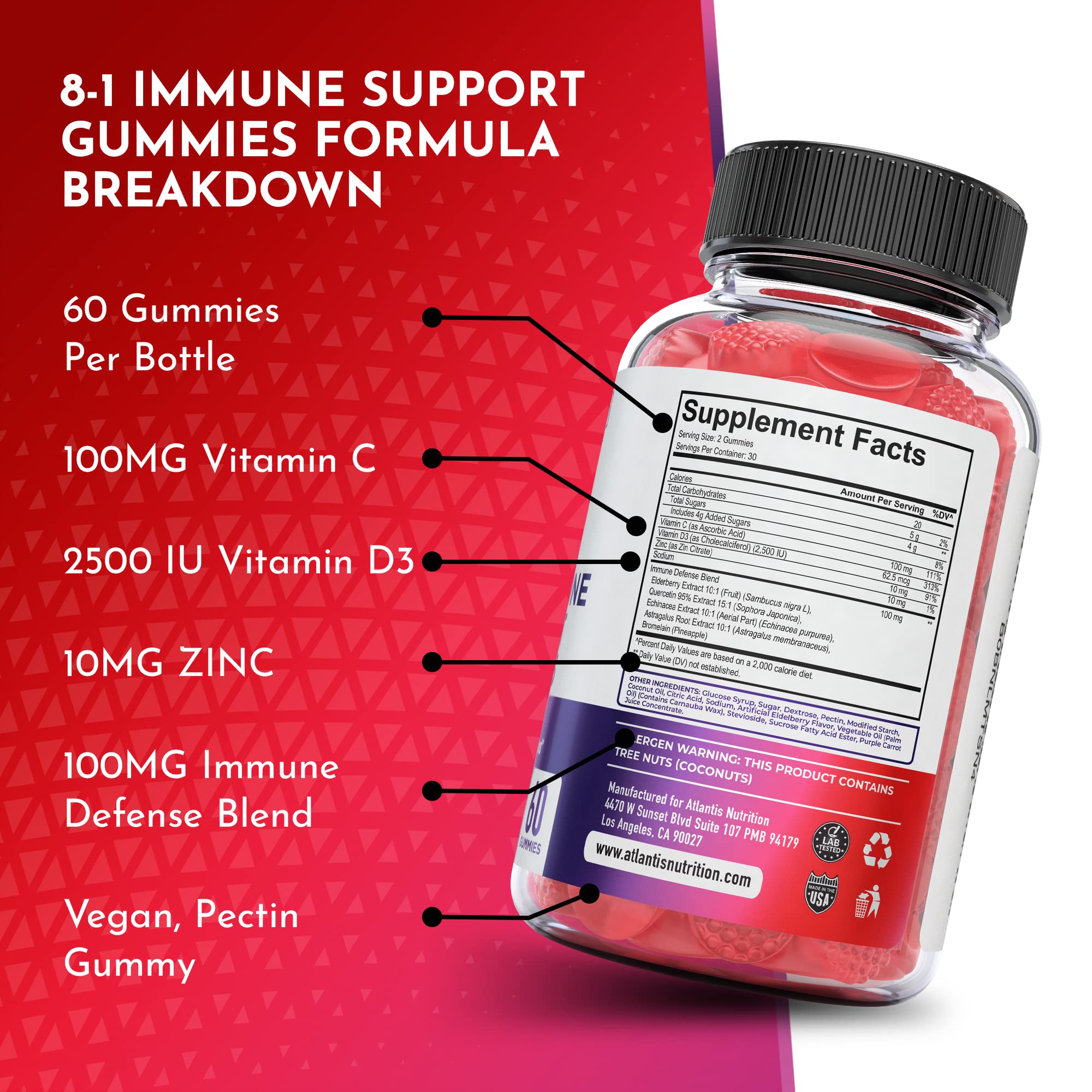 Packaging side view of Atlantis Nutrition immune gummies