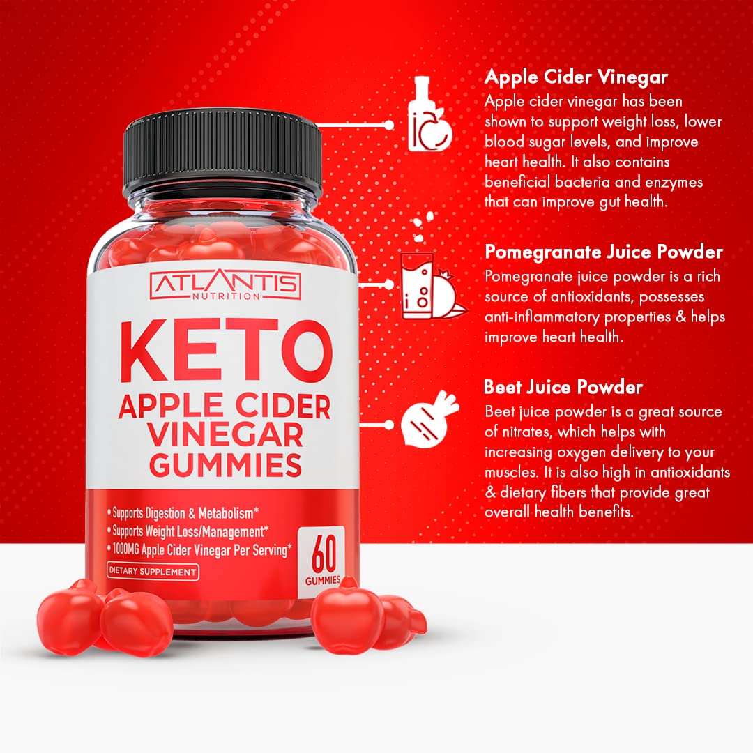 Atlantis Nutrition Keto ACV Gummies 1000mg label highlights high-potency ACV per serving.