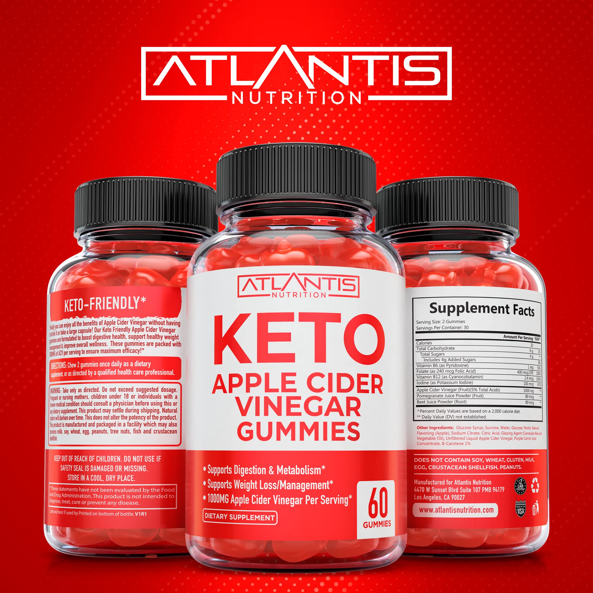 Atlantis Nutrition Keto ACV Gummies apple flavor slice suggests refreshing taste.
