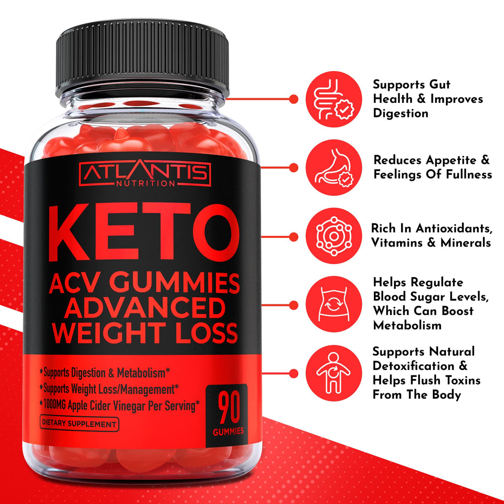 Atlantis Nutrition Keto ACV Gummies bottle-label confirms 1000mg ACV per serving