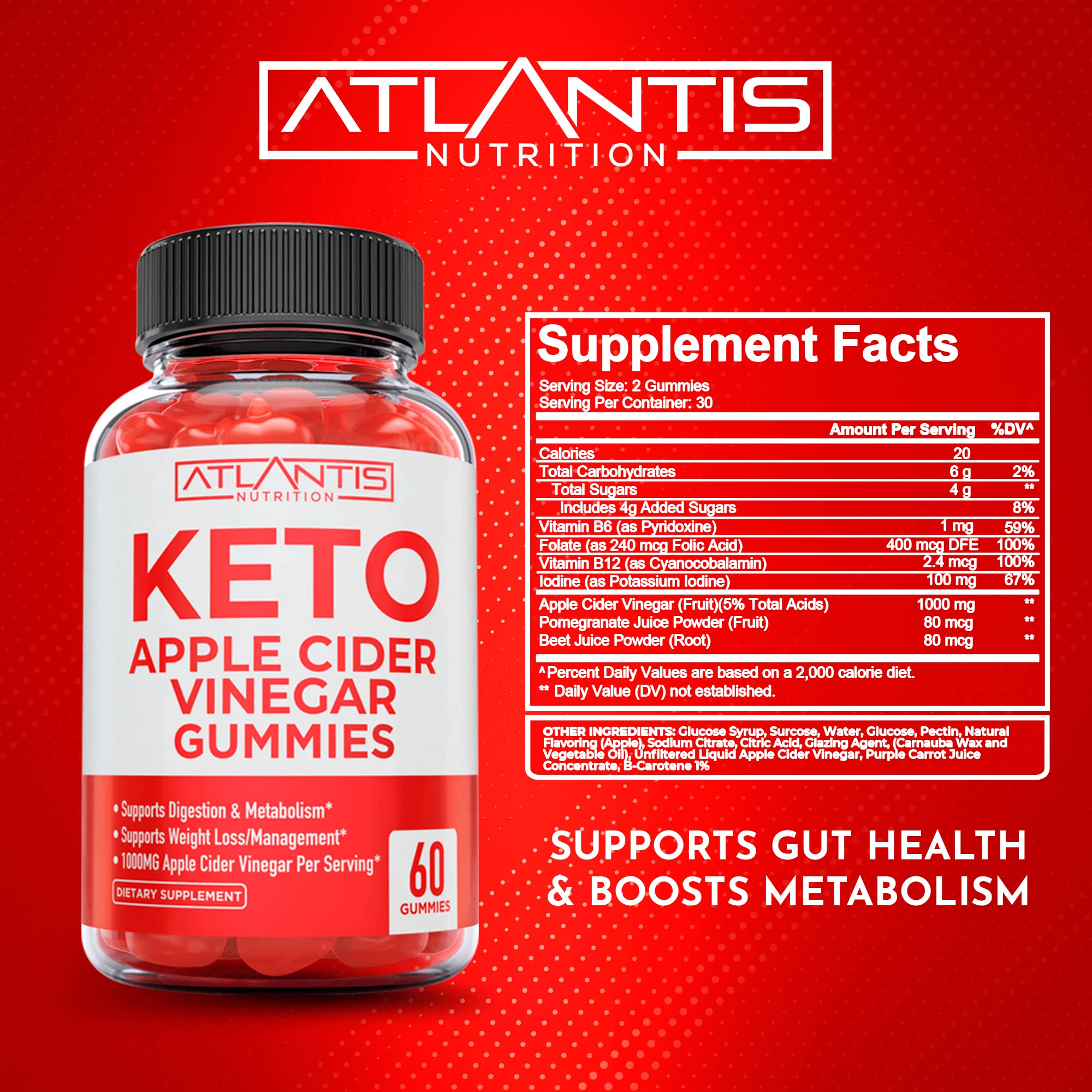 Atlantis Nutrition Keto ACV Gummies chewy texture close-up emphasizes soft bite.