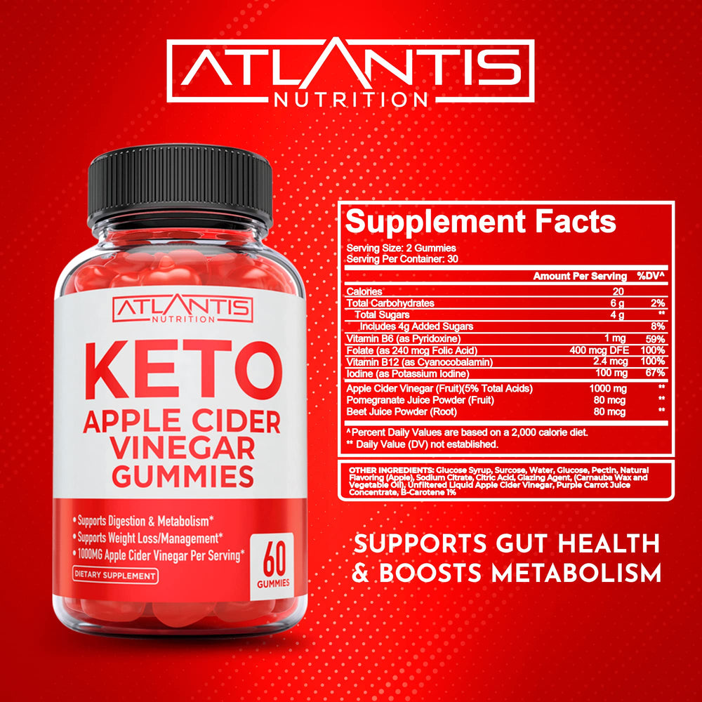 Atlantis Nutrition Keto ACV Gummies chewy texture close-up emphasizes soft bite.