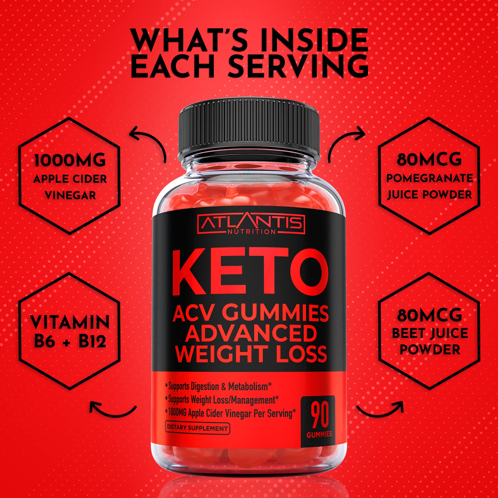 Atlantis Nutrition Keto ACV Gummies lab-tested badge suggests purity and potency