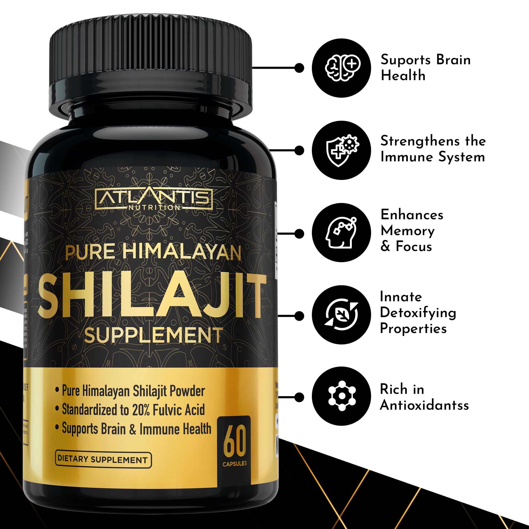 USA-made Atlantis Shilajit 10:1 extract capsules