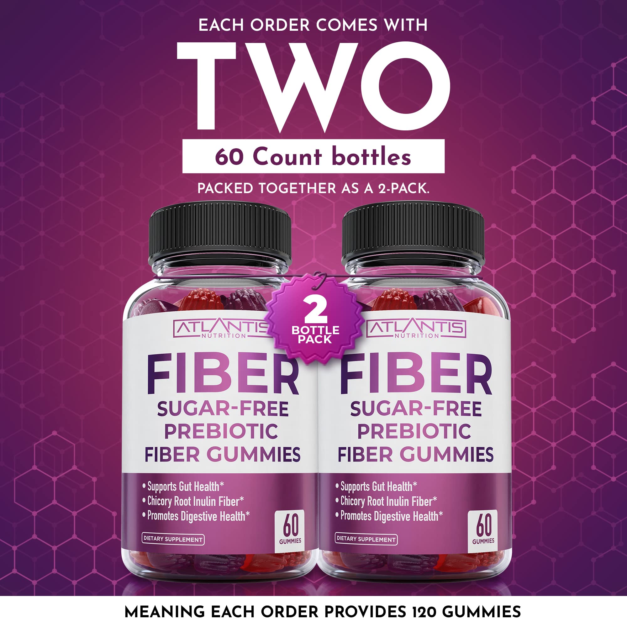 Atlantis Nutrition sugar-free fiber gummies adults 2-pack back view