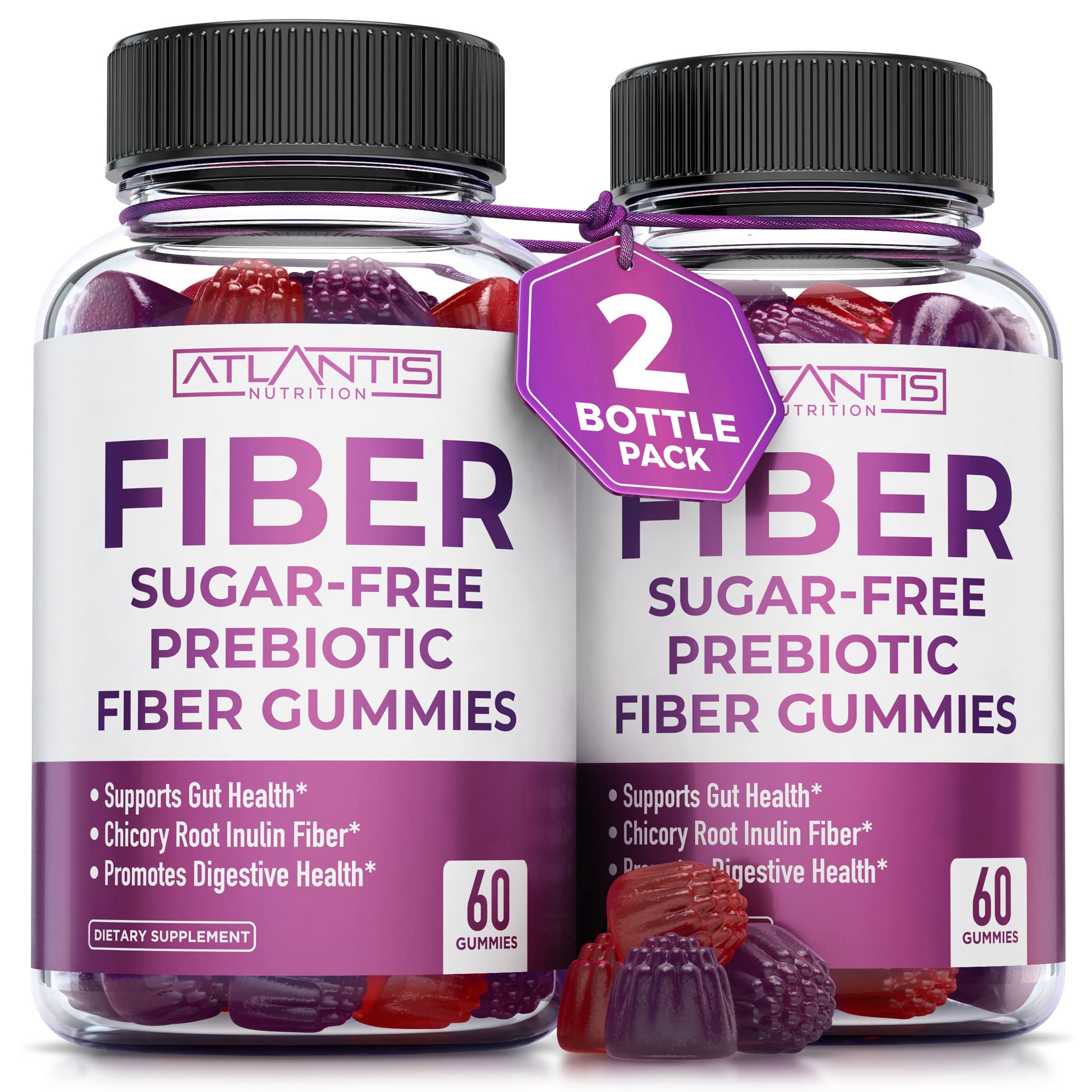 Atlantis Nutrition sugar-free fiber gummies adults 2-pack front view