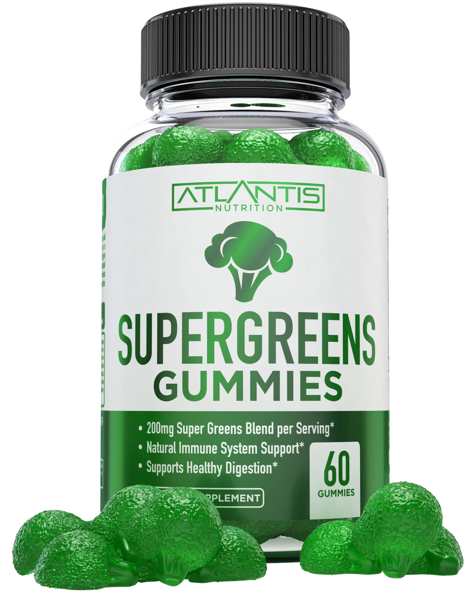 Atlantis Nutrition Supergreens Gummies Raspberry front package