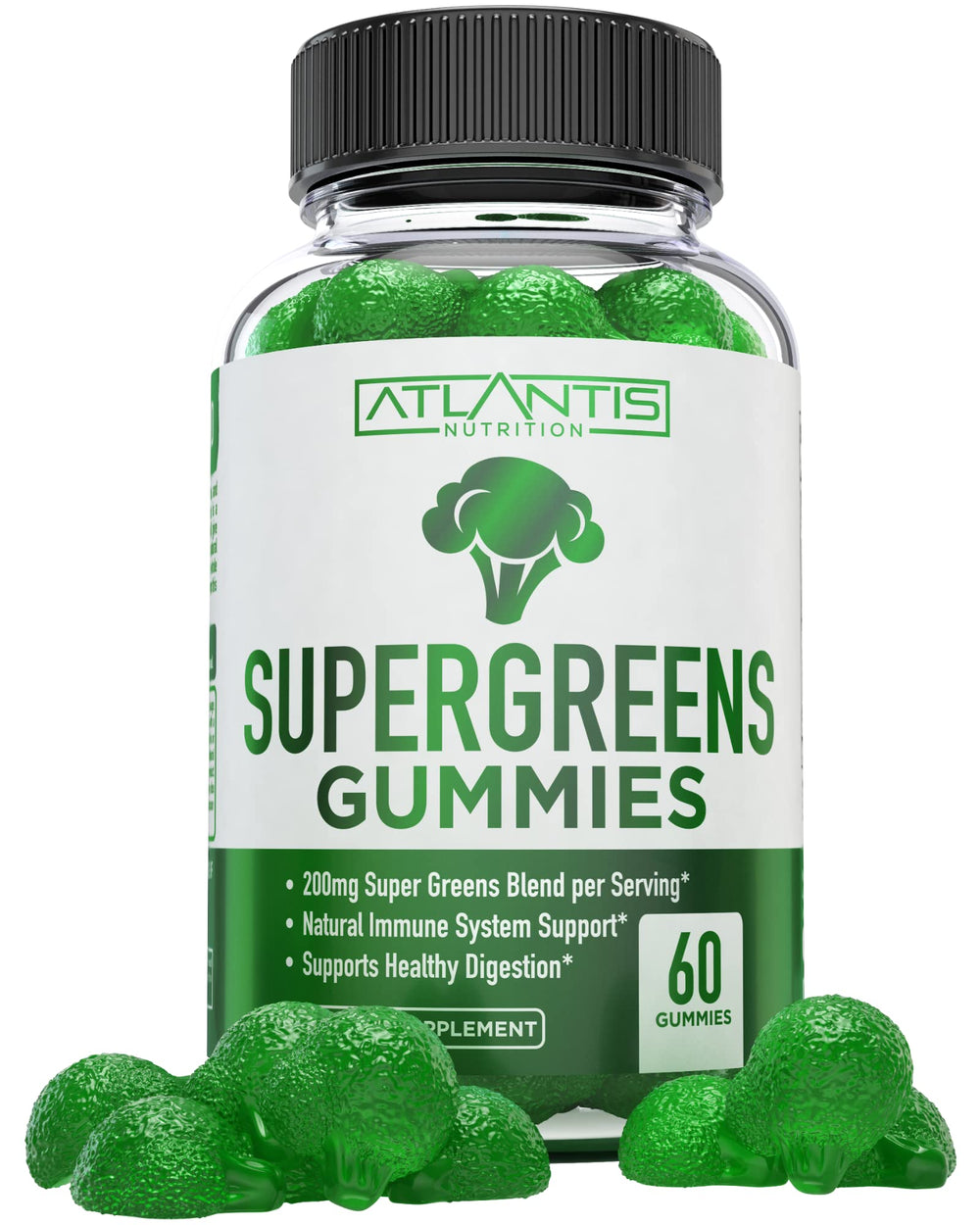 Atlantis Nutrition Supergreens Gummies Raspberry front package