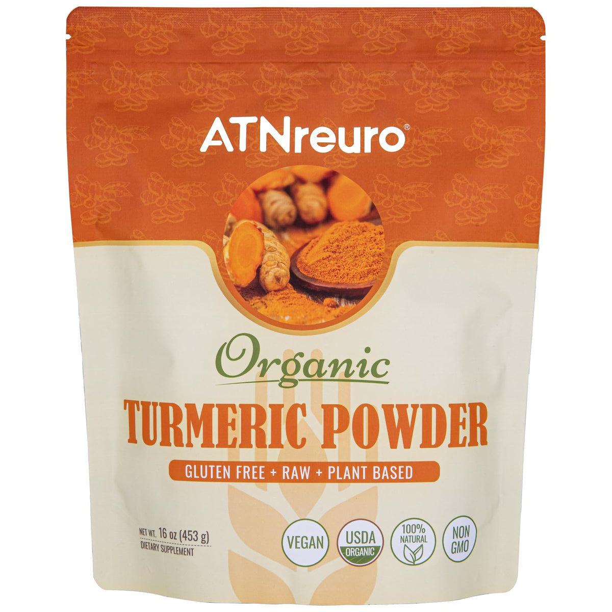 ATNreuro Organic Turmeric Powder 16 oz package