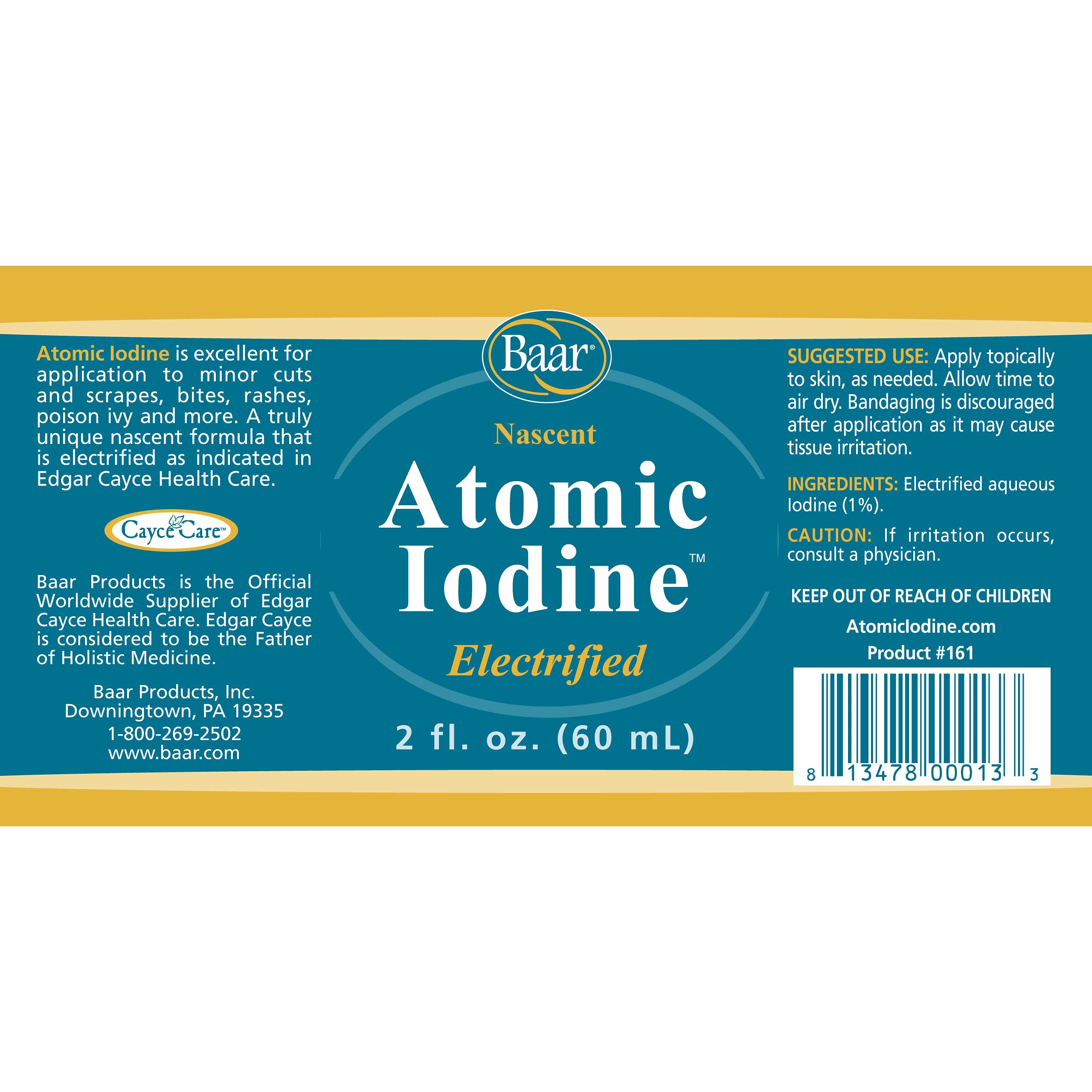 Baar Atomic Iodine 2 oz bottle - back view with label