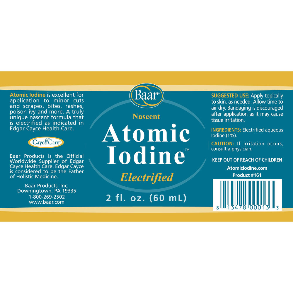 Baar Atomic Iodine 2 oz bottle - back view with label
