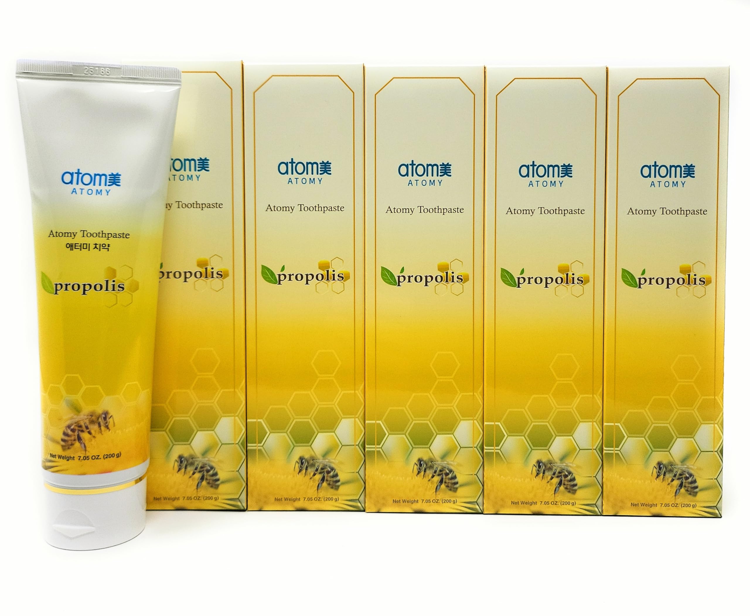 Product shot of Atomy toothpaste with propolis and green tea extract