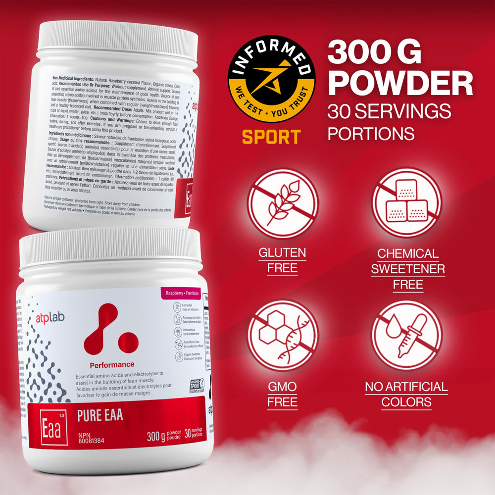 Ingredients list for ATP Lab Pure EAA Powder Raspberry