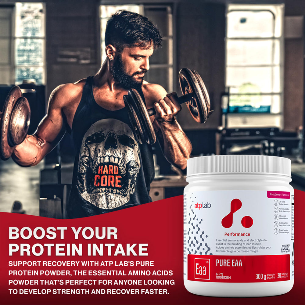 Raspberry flavored 300g ATP Lab Pure EAA Powder tub