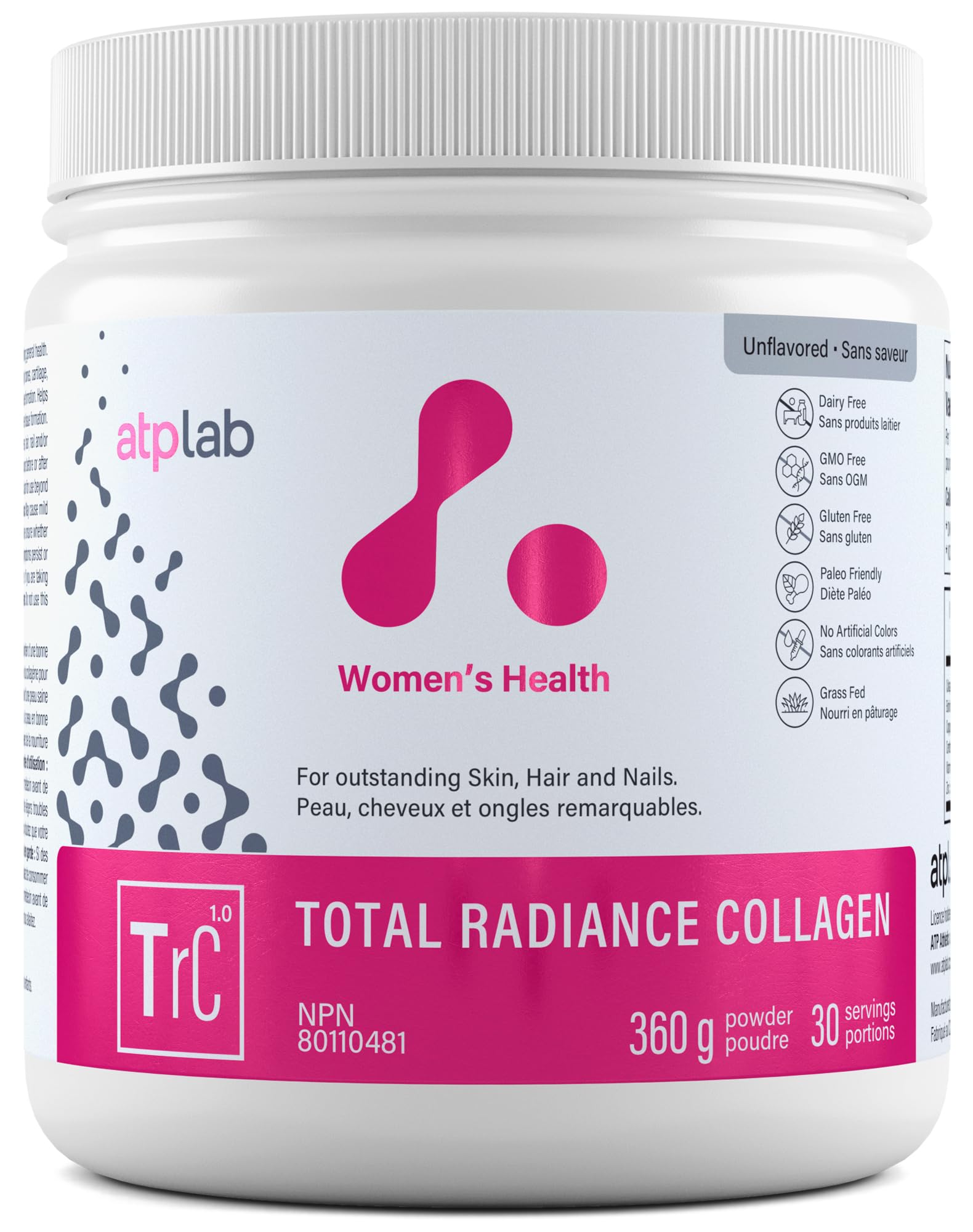 ATP LAB Total Radiance Collagen Powder for Women 360g unflavoured label
