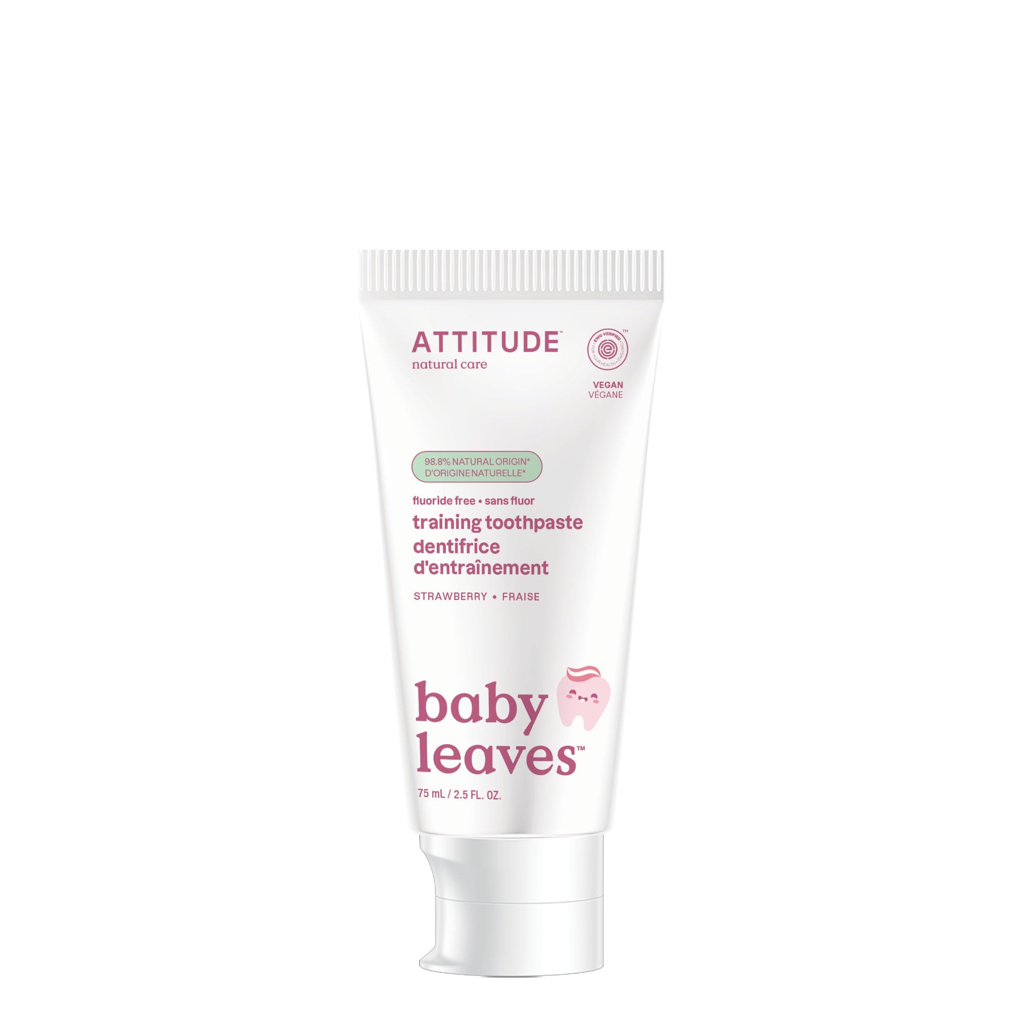 Packaging for ATTITUDE Baby Training Toothpaste Strawberry 2.6 oz
