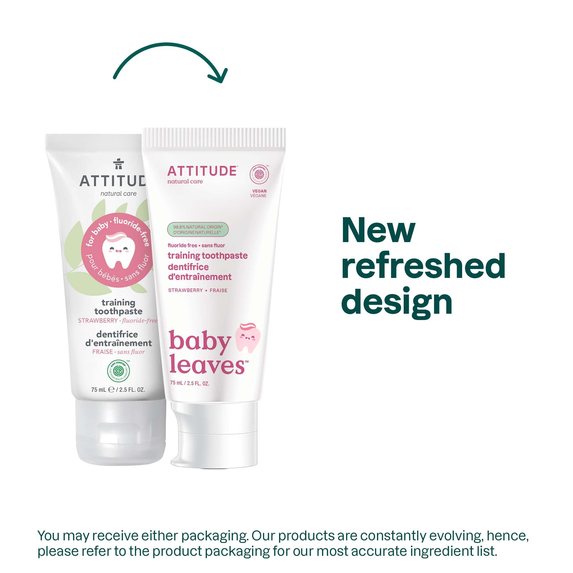 Close-up of ATTITUDE Baby Training Toothpaste Strawberry tube