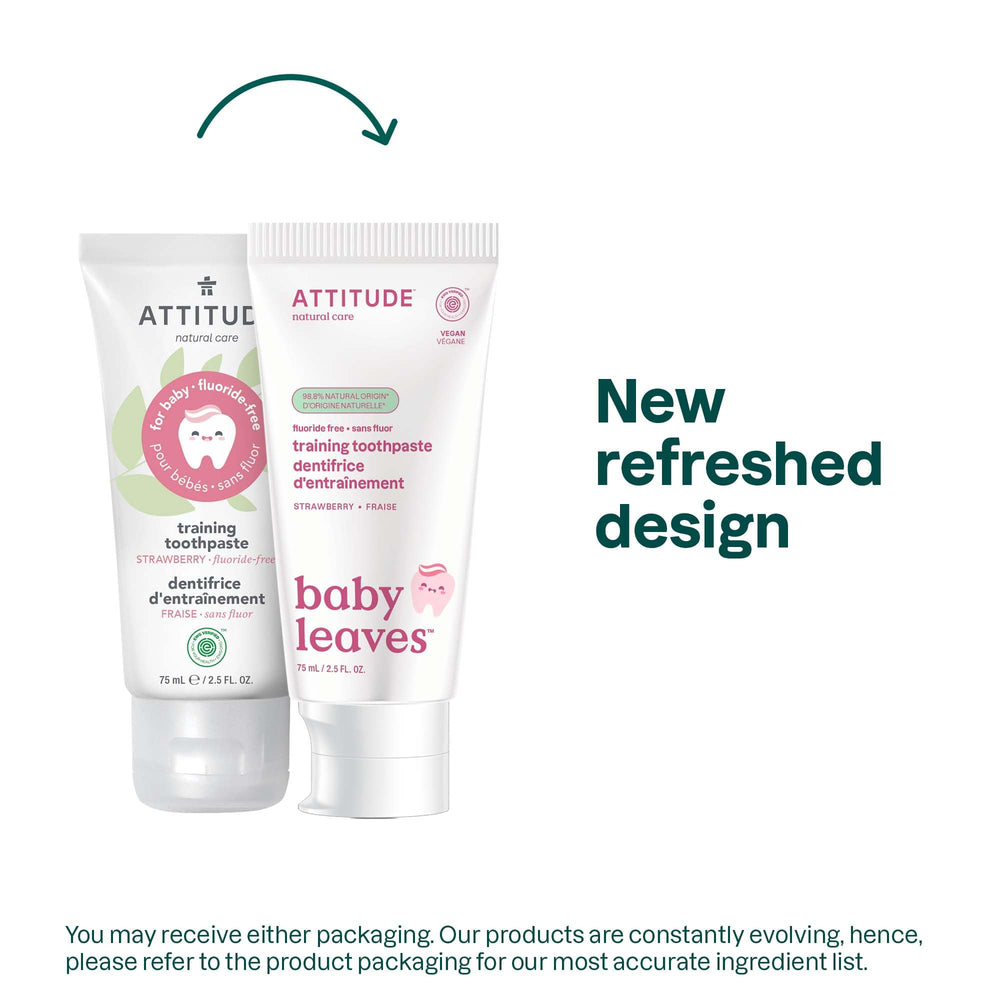 Close-up of ATTITUDE Baby Training Toothpaste Strawberry tube