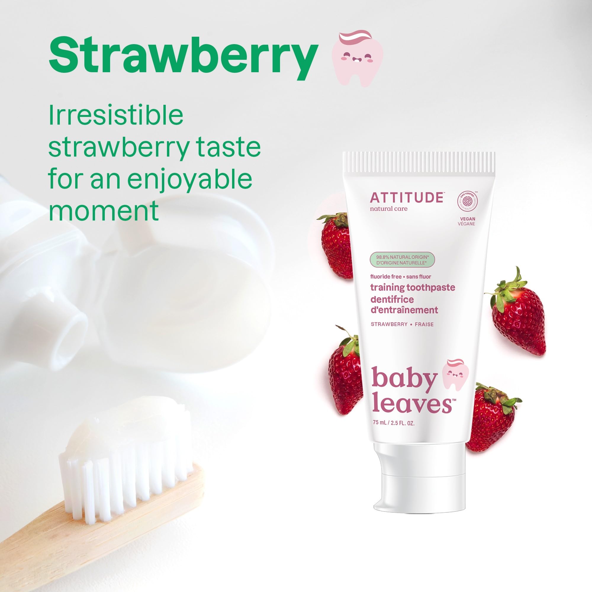 Gel texture of strawberry-flavored fluoride-free toothpaste