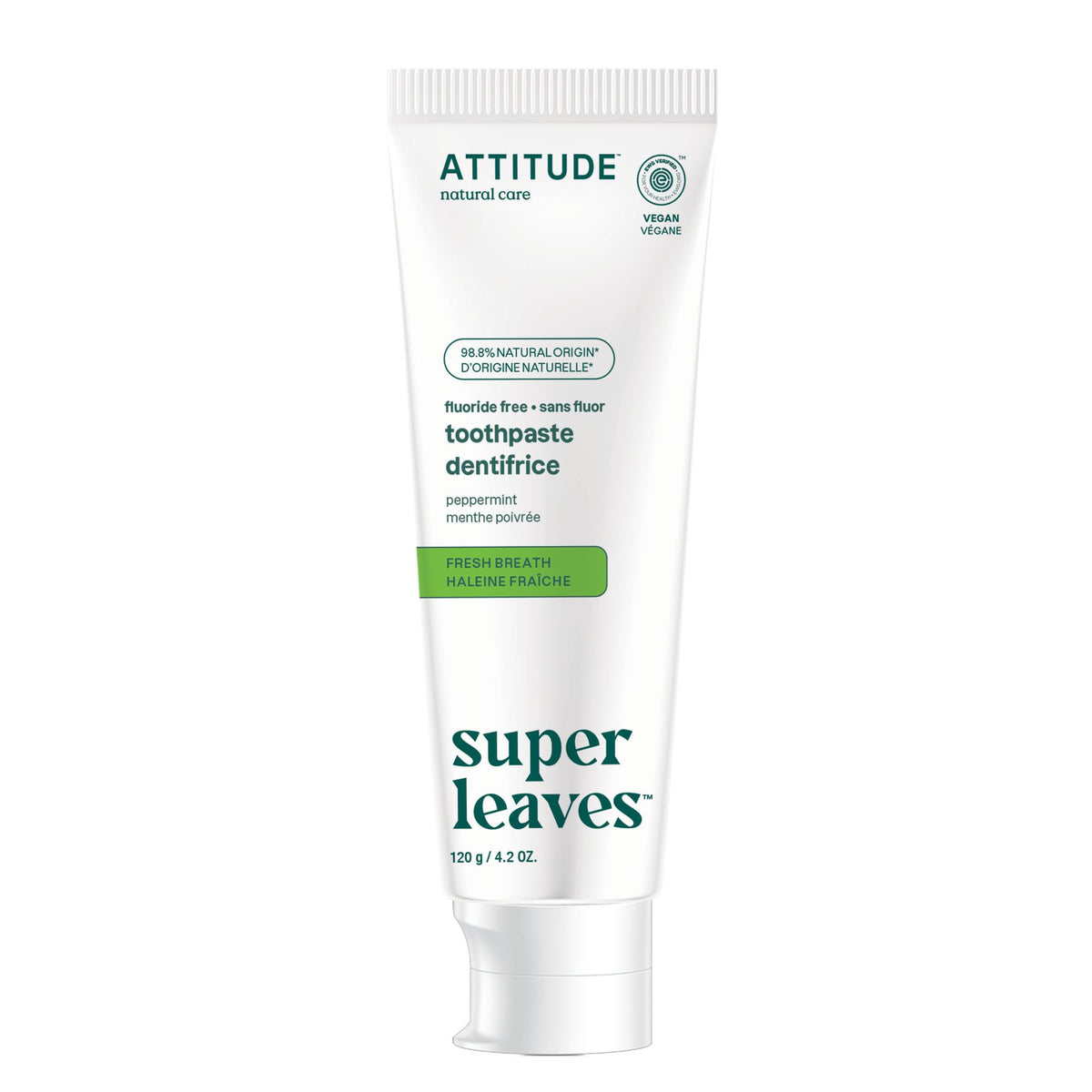Front view of ATTITUDE Fluoride-Free Peppermint Toothpaste 4.2 oz