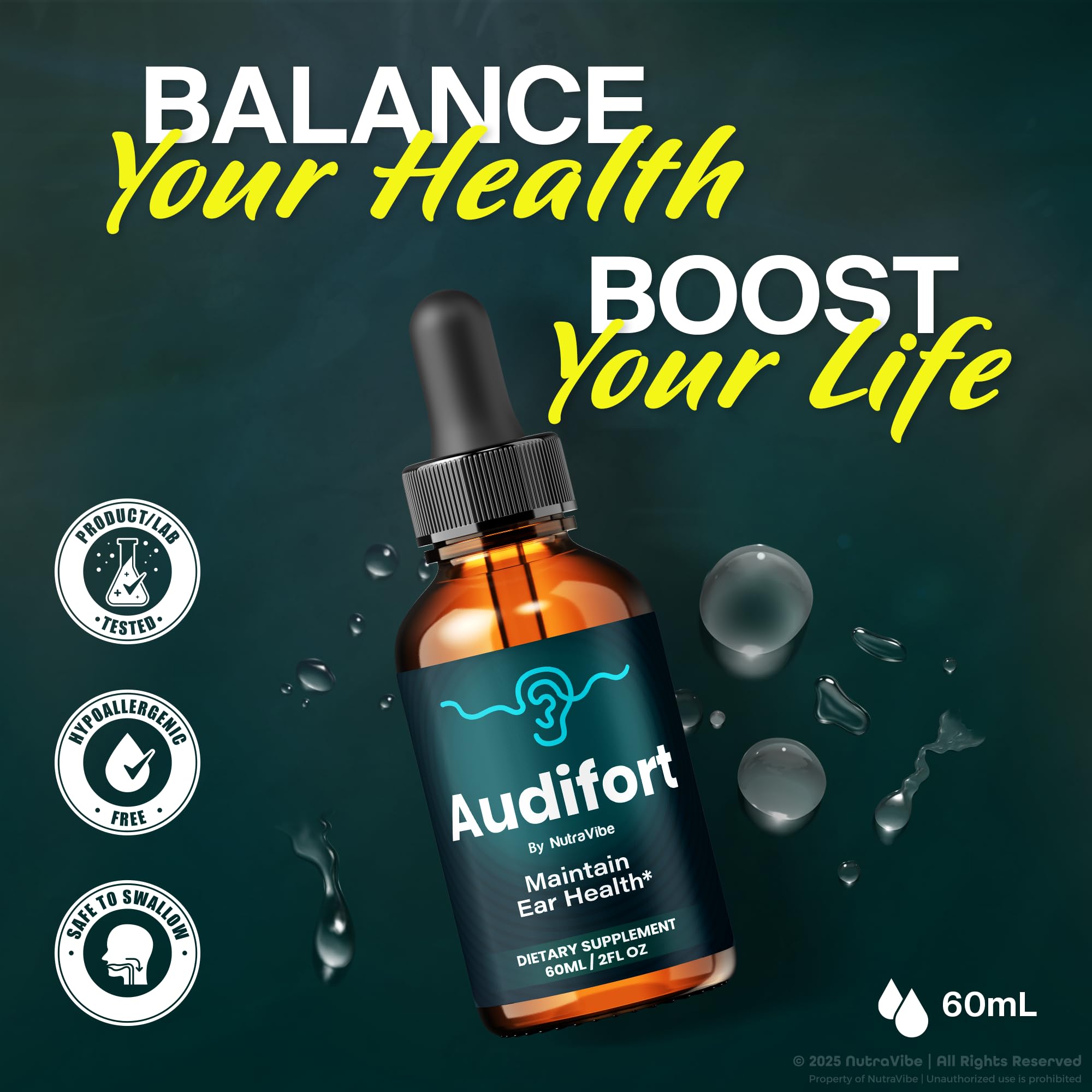 Close-up of Audifort original formula bottle