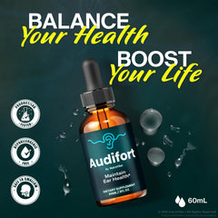 Close-up of Audifort original formula bottle