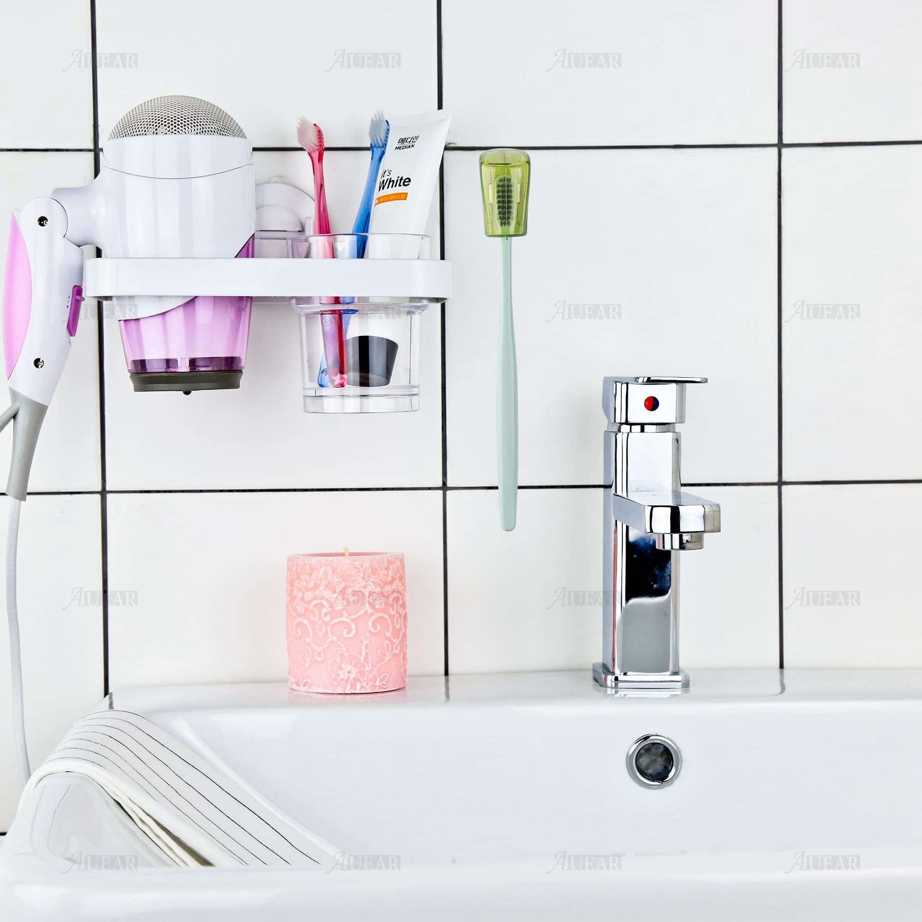 Travel-friendly toothbrush holder used on glass surface