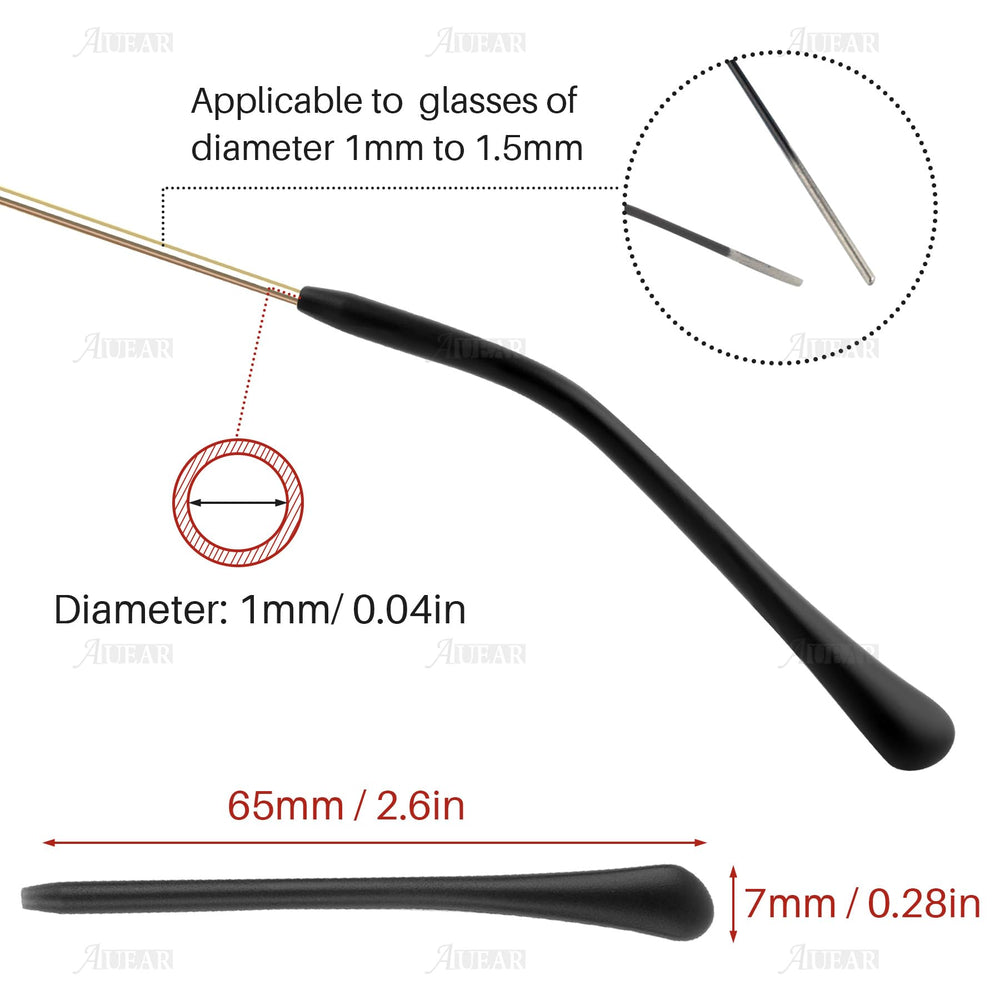 Close-up of black silicone anti-slip eyeglass end tips