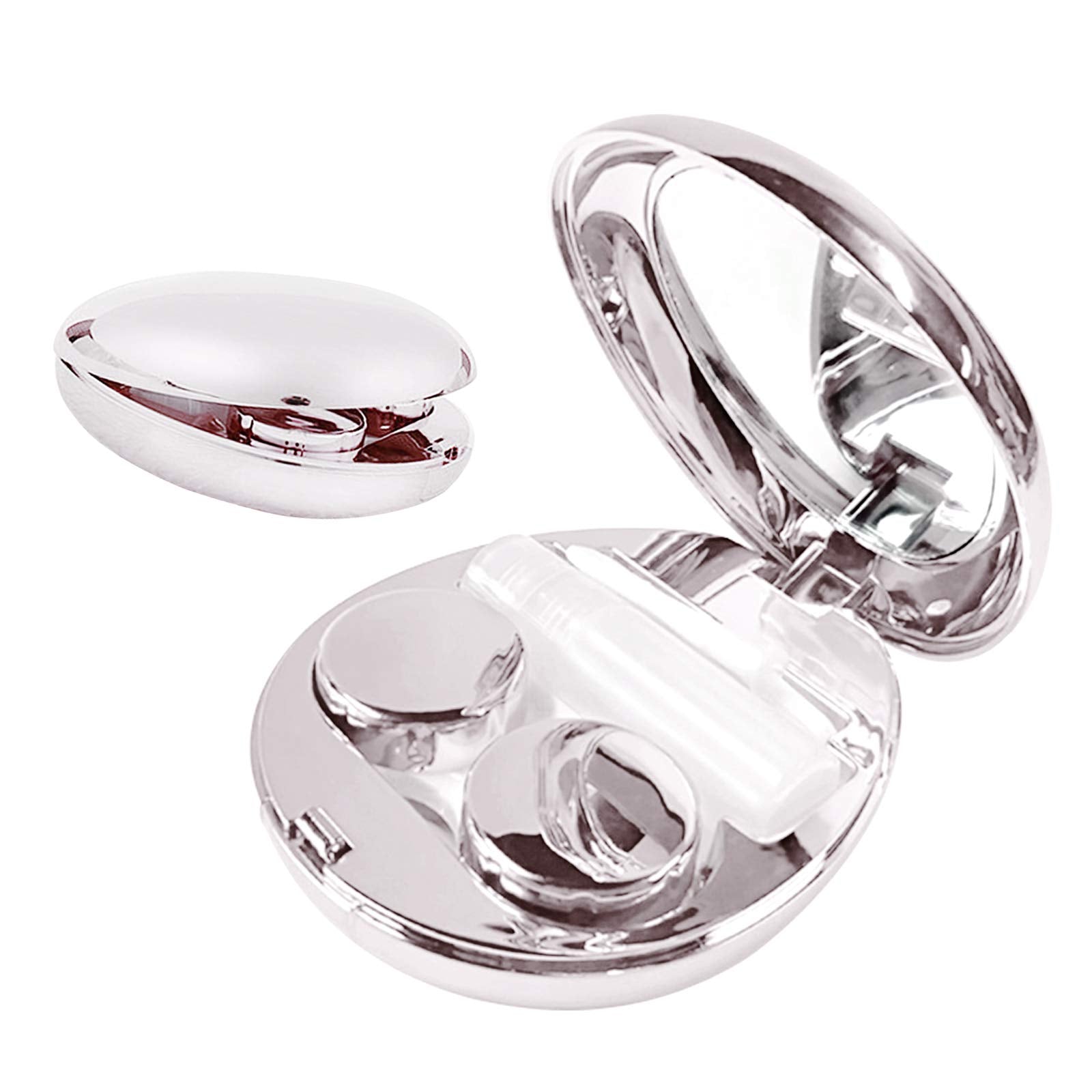 Aukvite contact lens case in silver with built-in mirror