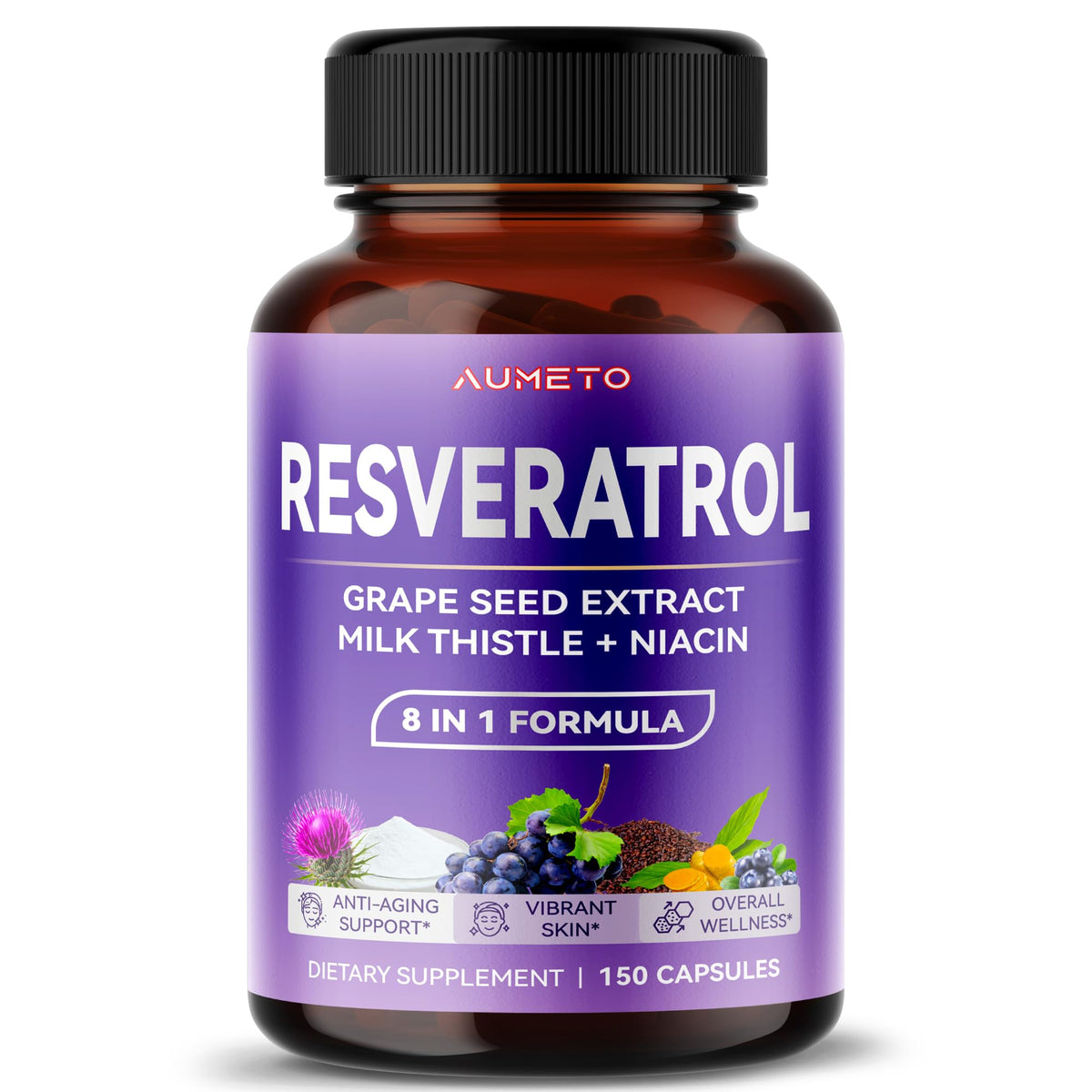 AUMETO Ultra Resveratrol 8-in-1 bottle front view