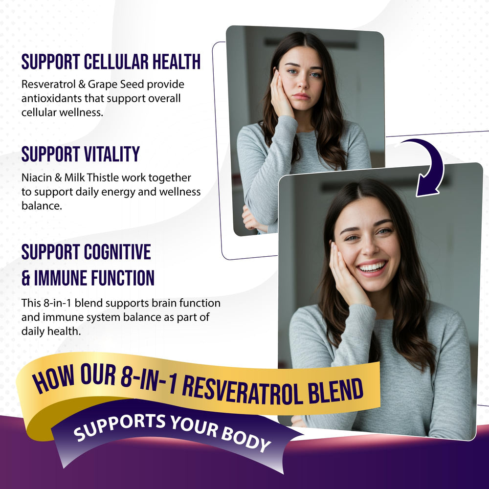 Close-up of product label for AUMETO Ultra Resveratrol 8-in-1