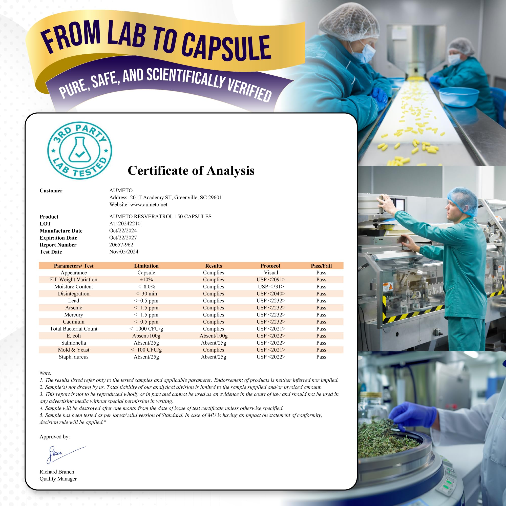 cGMP certified badge on packaging