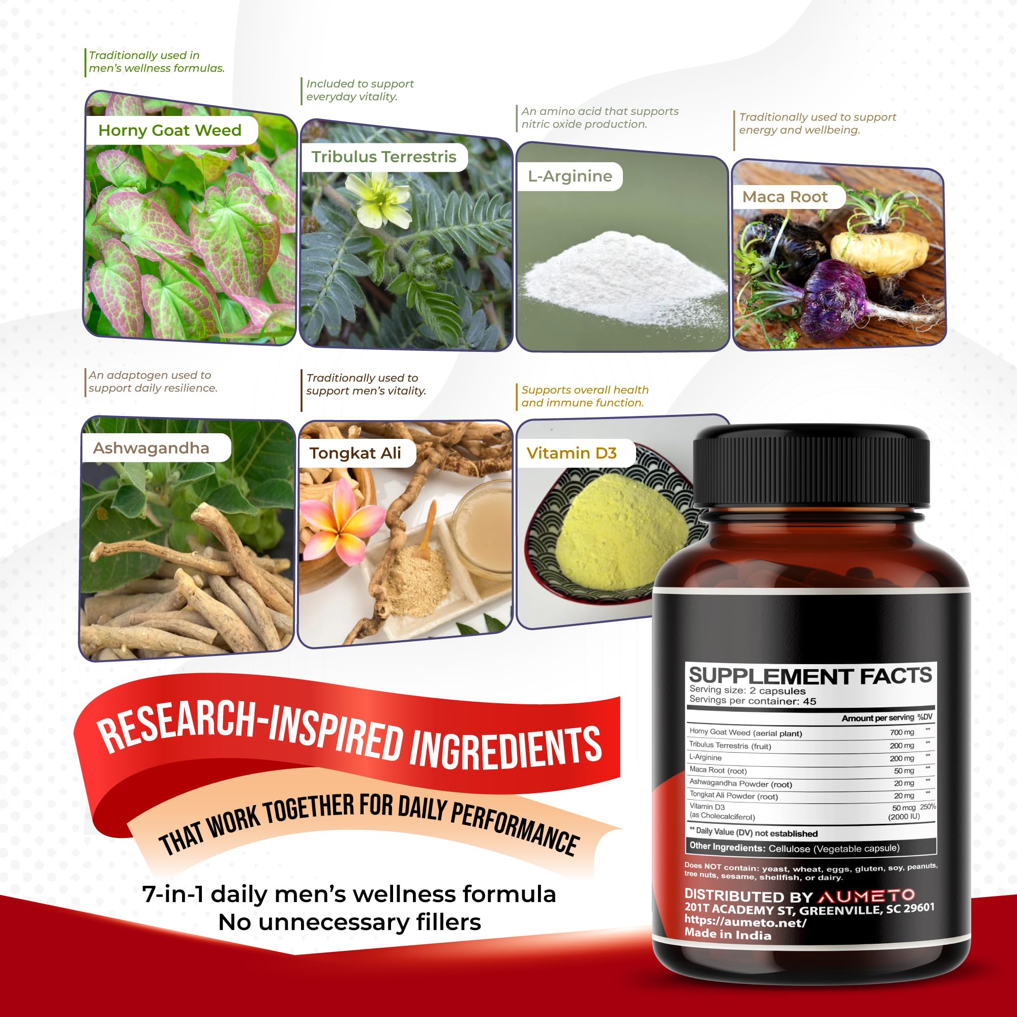 AUMETO Vitality packaging side view shows gluten-free, non-GMO formula.