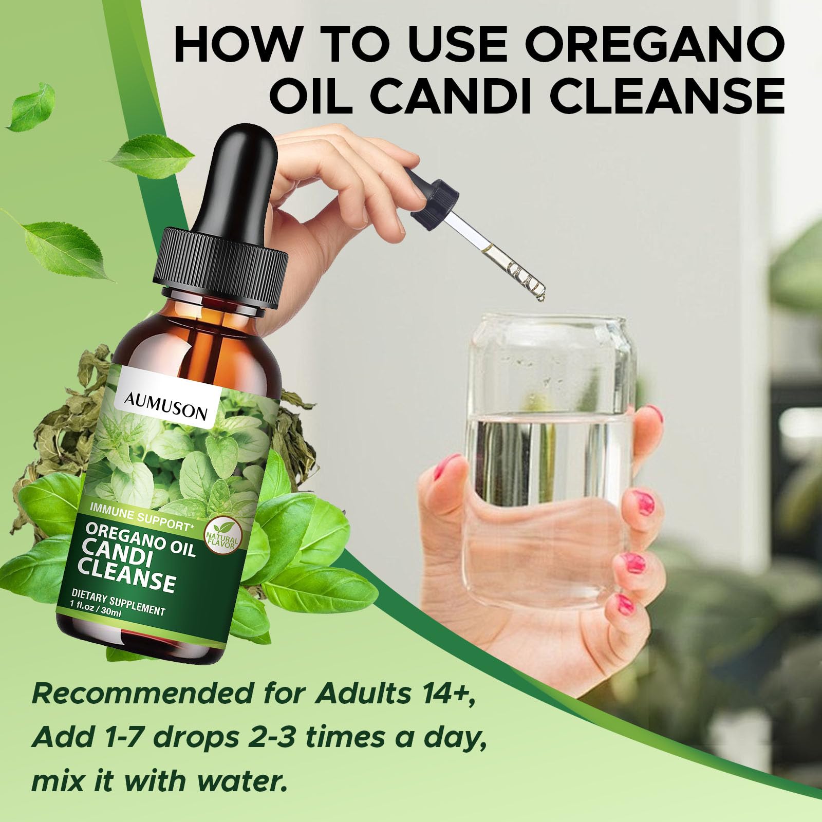 Natural oral tincture bottle highlighting gut health ingredients