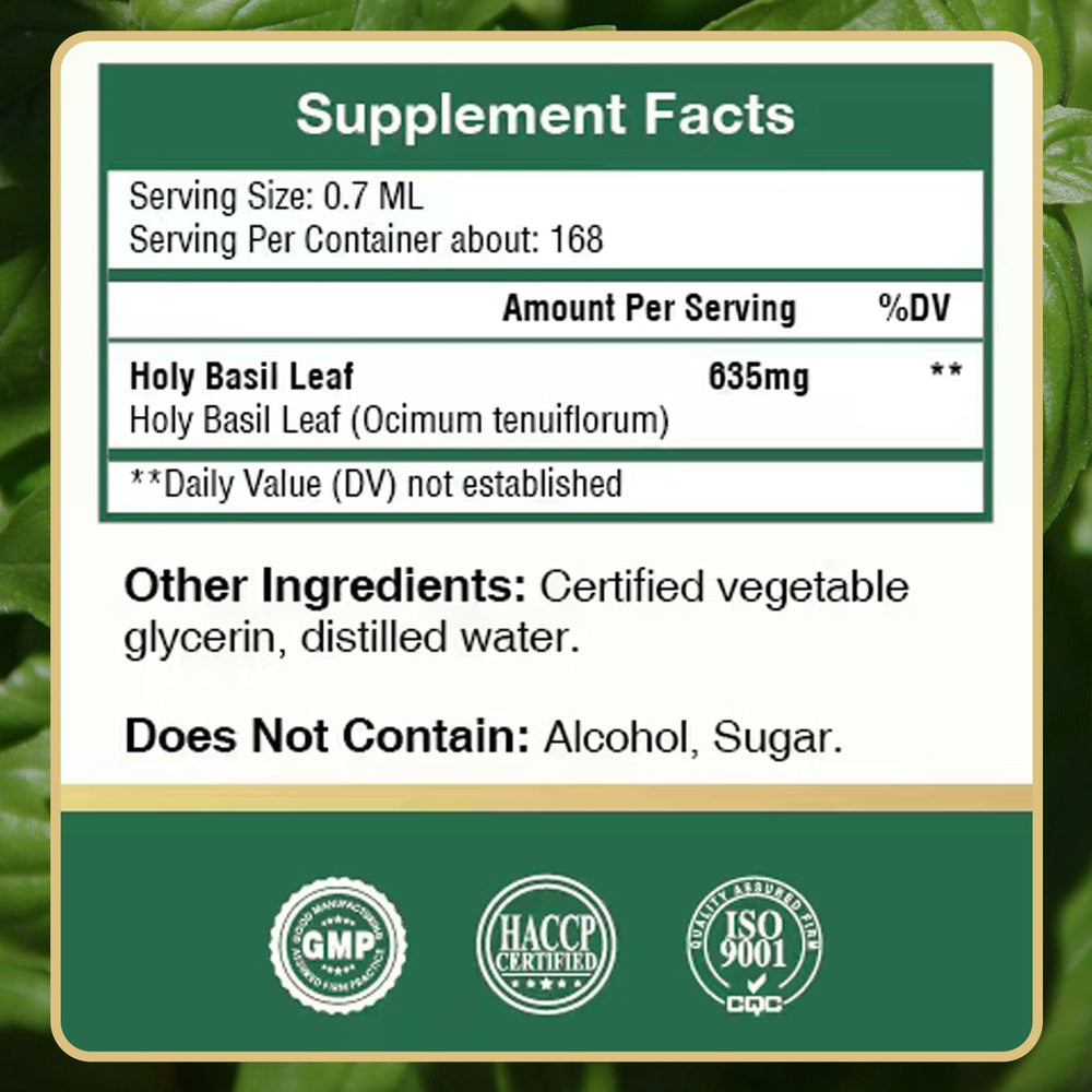 Close-up of Holy Basil tincture label details