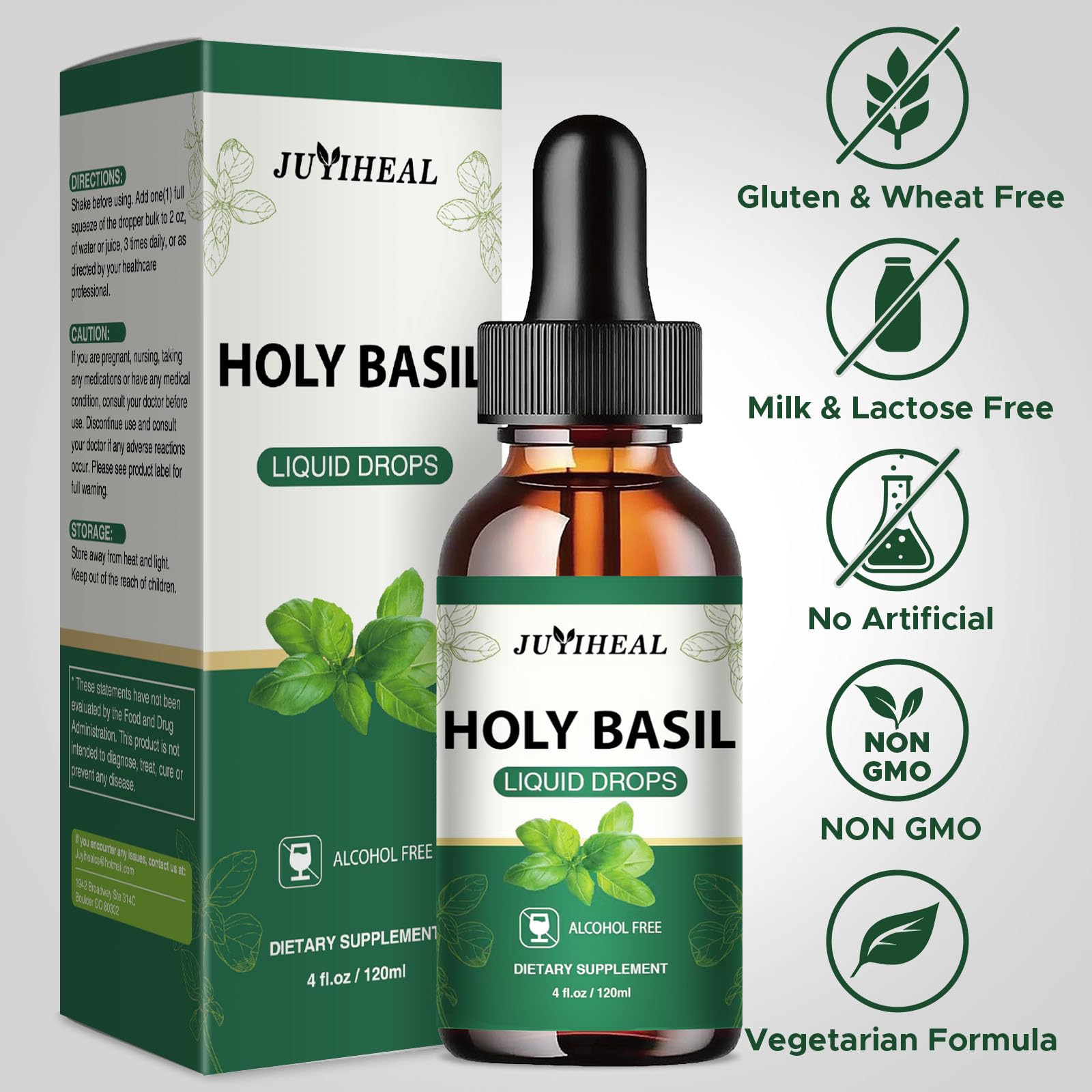 Ingredients illustration: water, glycerin, holy basil