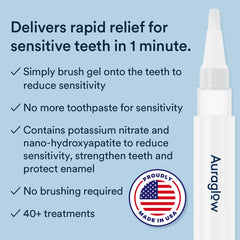 Twist action of Auraglow pen dispensing gel onto teeth