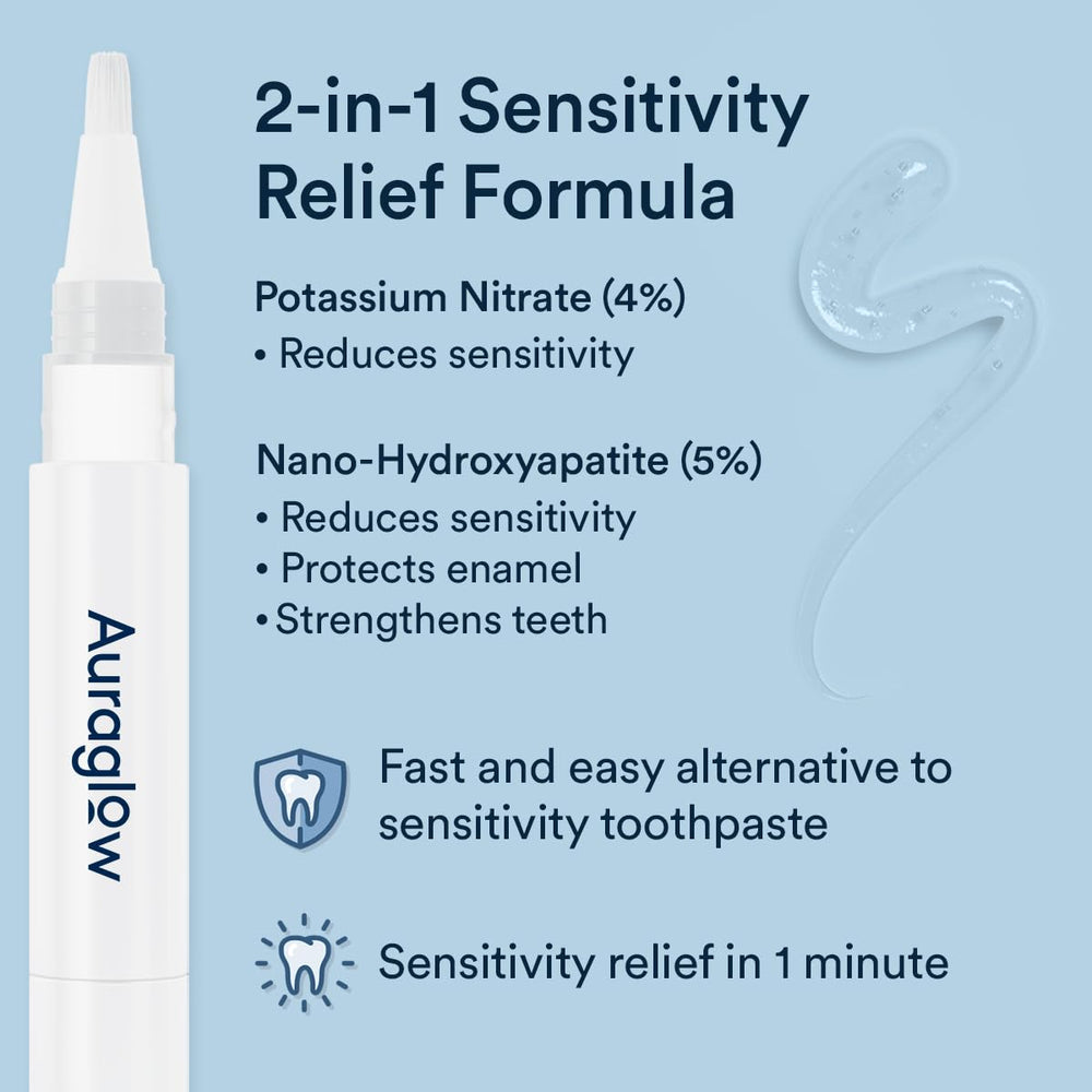 Close-up of Auraglow gel applied to a sensitive tooth with nano-hydroxyapatite emphasis