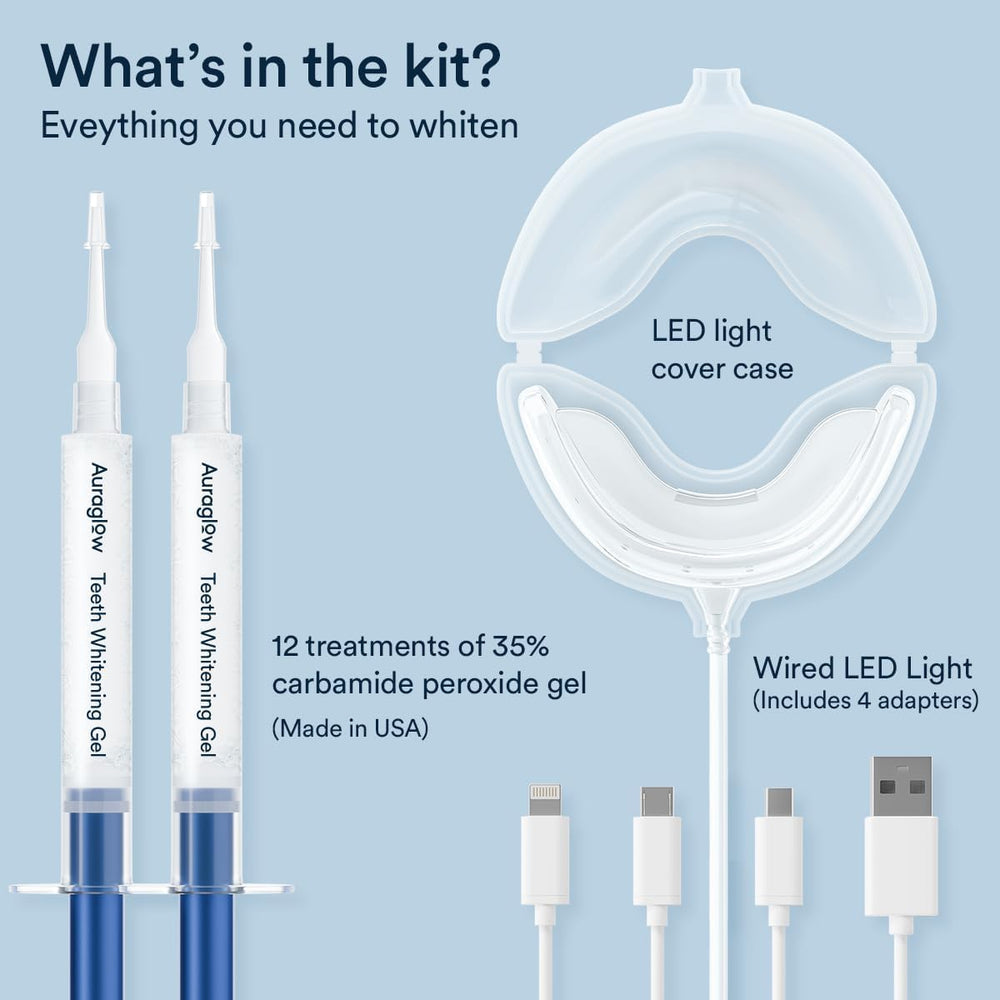 All contents shown: gel syringes, wired light, and light cover case