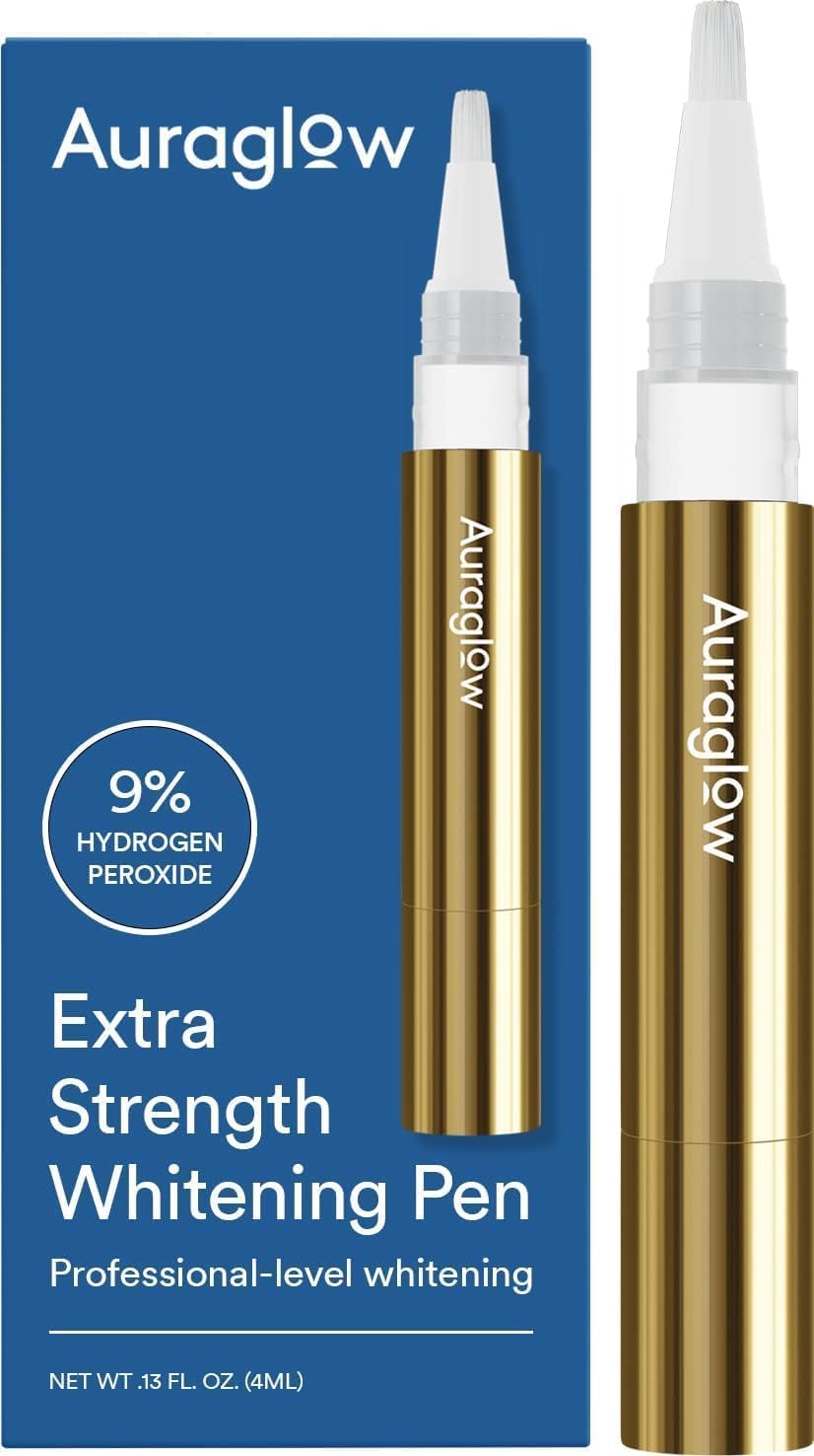 Auraglow Teeth Whitening Pen 4mL bottle showing 9% hydrogen peroxide
