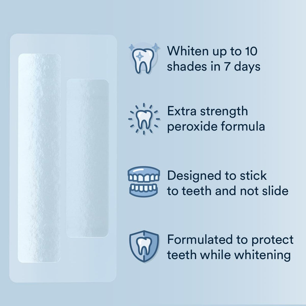 Applying Auraglow Strips to upper and lower teeth for a full 14-day treatment