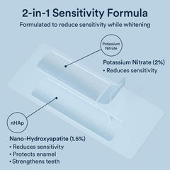 Close-up of whitening strips showing 8% hydrogen peroxide formula