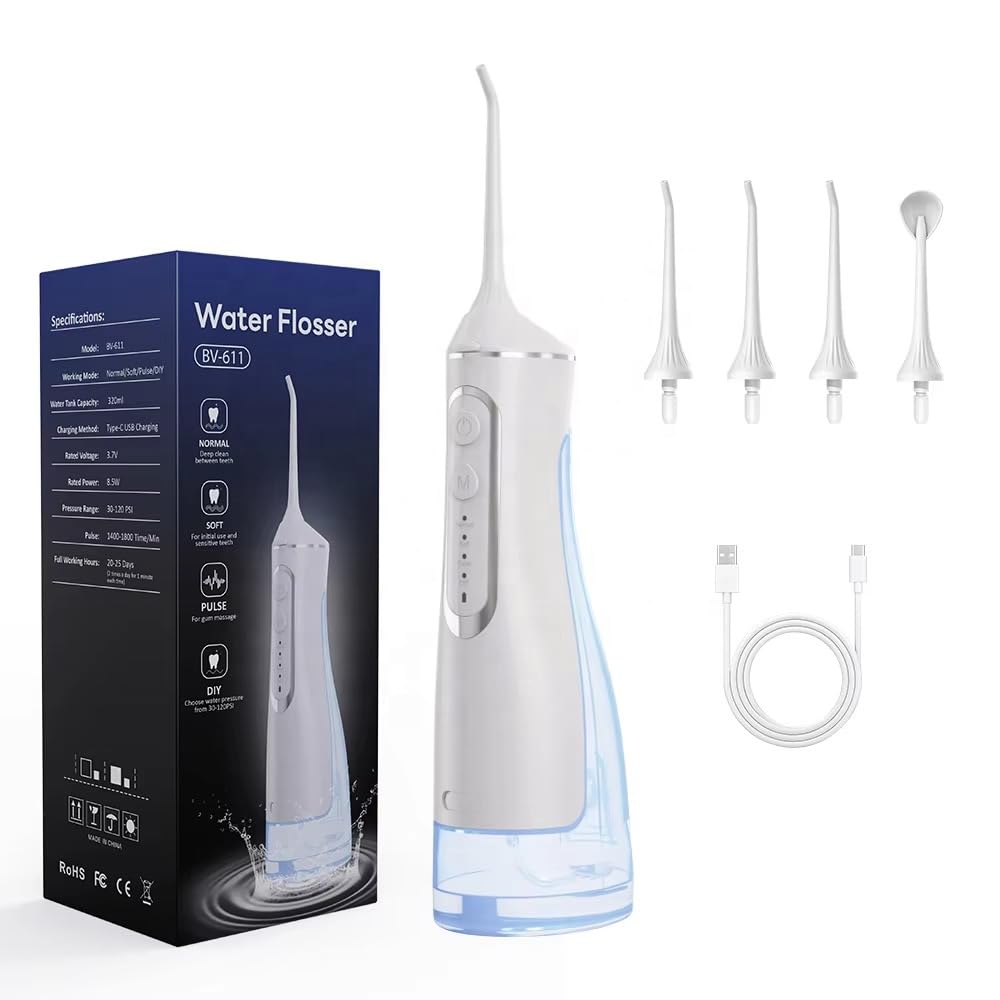 Front view of AURAVO portable cordless water flosser