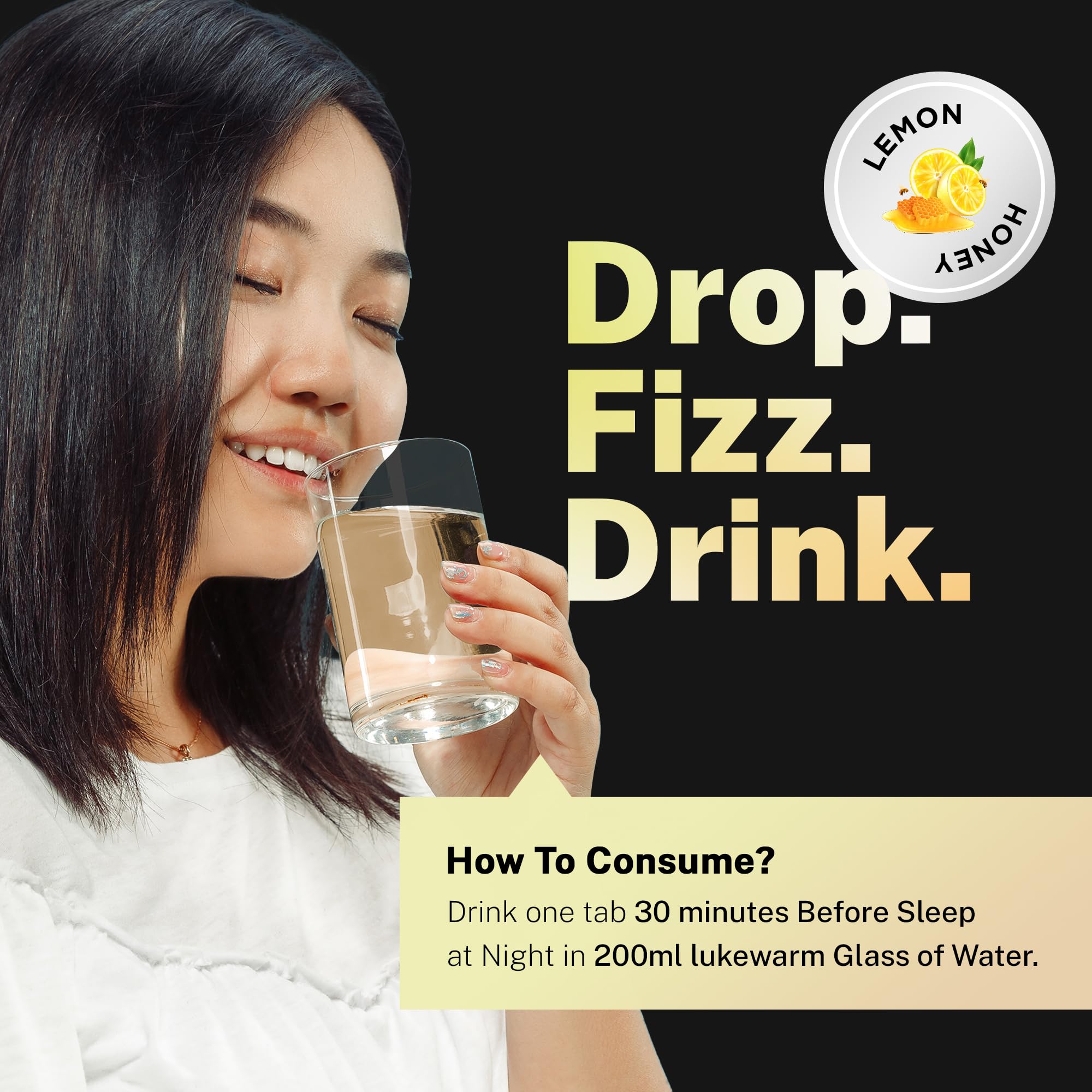 Person enjoying a glass of lemon-honey flavored Auric Flush365