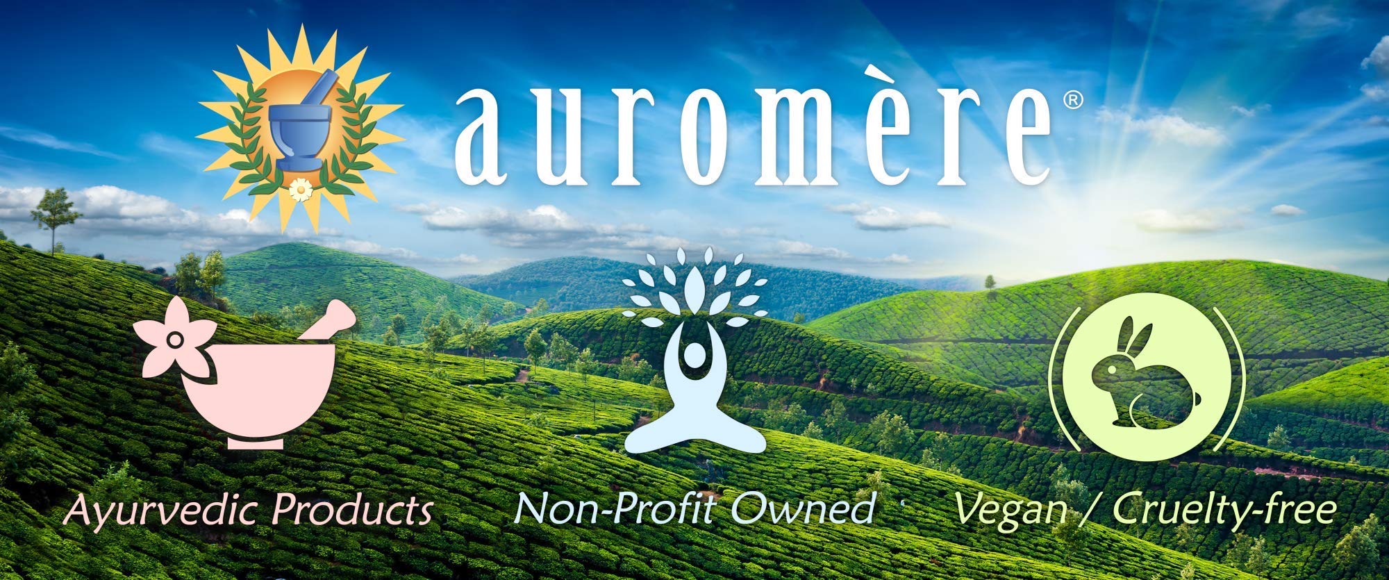 Auromere brand logo with note of supporting Auroville