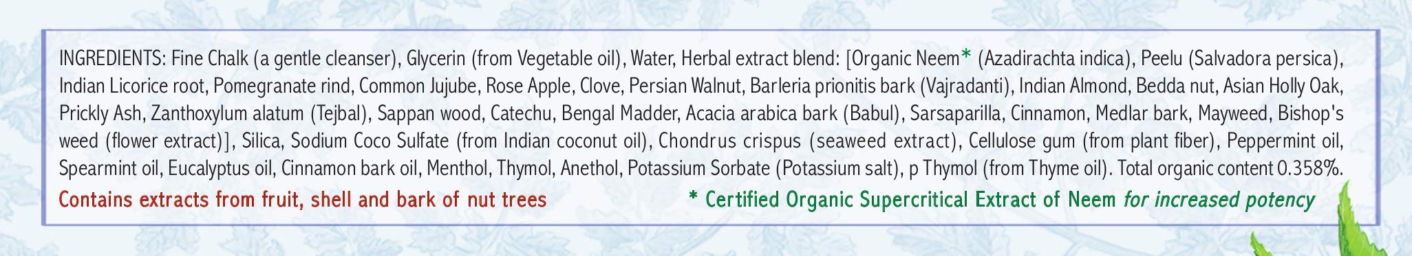 Neem and Peelu ingredients in Auromere toothpaste