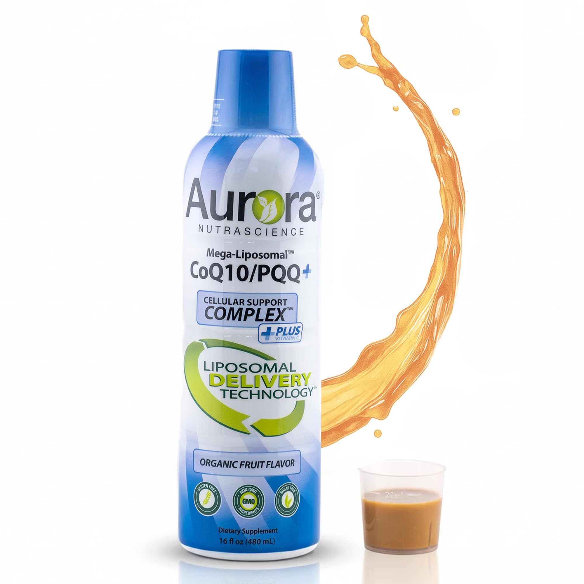 Bottle of Aurora Nutrascience Mega-Liposomal CoQ10, PQQ & Vitamin C (16 oz)